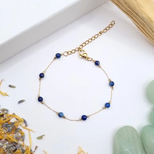 Bracelet Lapis Lazuli Meera doré et fin