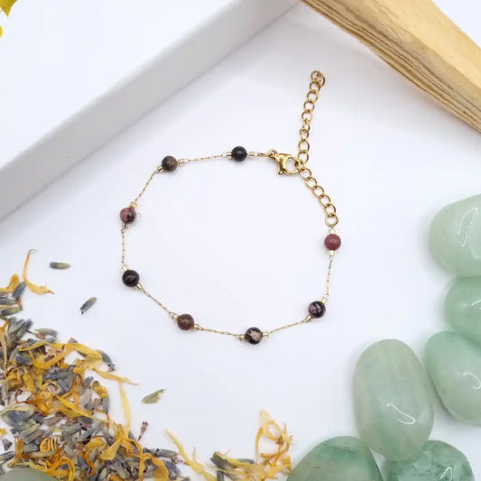 Bracelet Rhodonite doré et fin