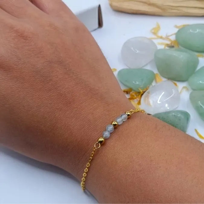 Bracelet Aigue Marine 4mm doré or 18k main