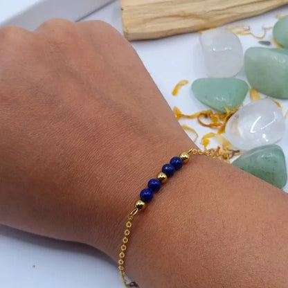 Bracelet Lapis Lazuli 4mm doré or 18k main