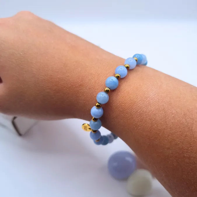 Bracelet aigue marine perles 6mm et taille 17cm