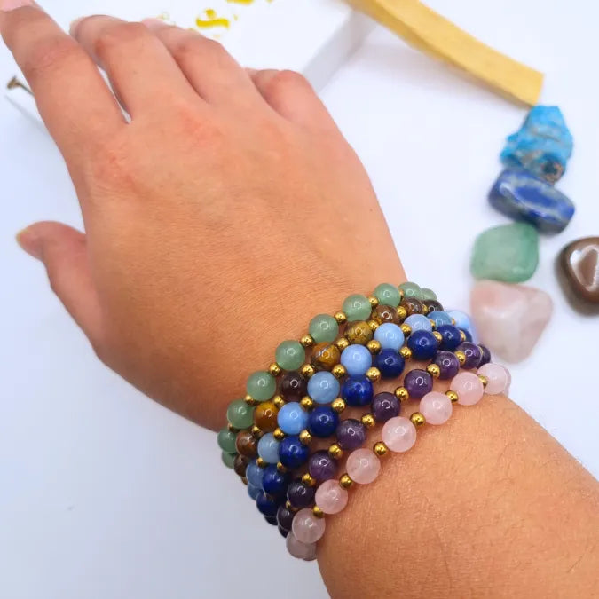 Bracelet pierres naturelles 17cm avec perles 6mm