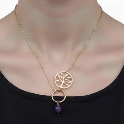 collier arbre de vie amethyste porté