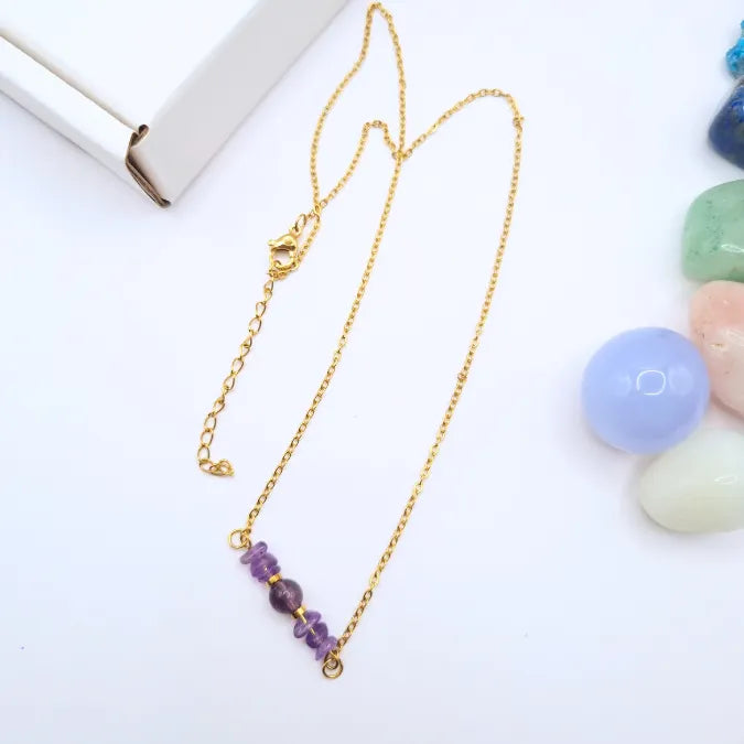 Collier amethyste mi-long 50cm avec extension 5cm