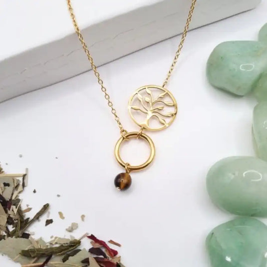 collier arbre de vie oeil de tigre