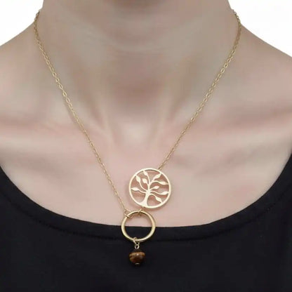 collier arbre de vie oeil de tigre porté