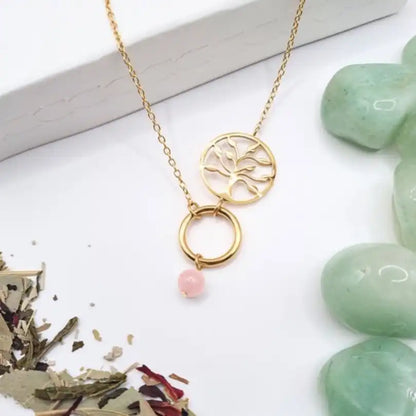 Collier arbre de vie quartz rose