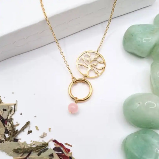 Collier arbre de vie quartz rose