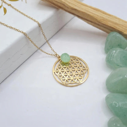 collier fleur de vie aventurine pendentif 3cm