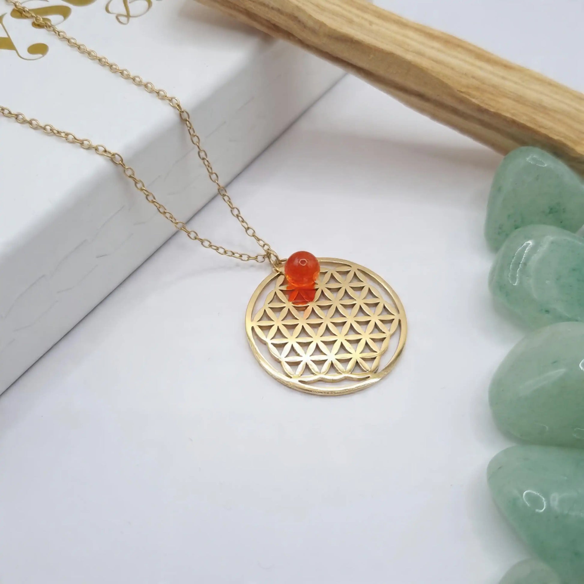 collier fleur de vie cornaline pendentif 3cm