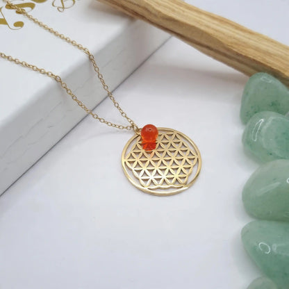 collier fleur de vie cornaline pendentif 3cm
