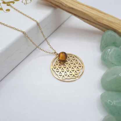 collier fleur de vie oeil de tigre pendentif 3cm