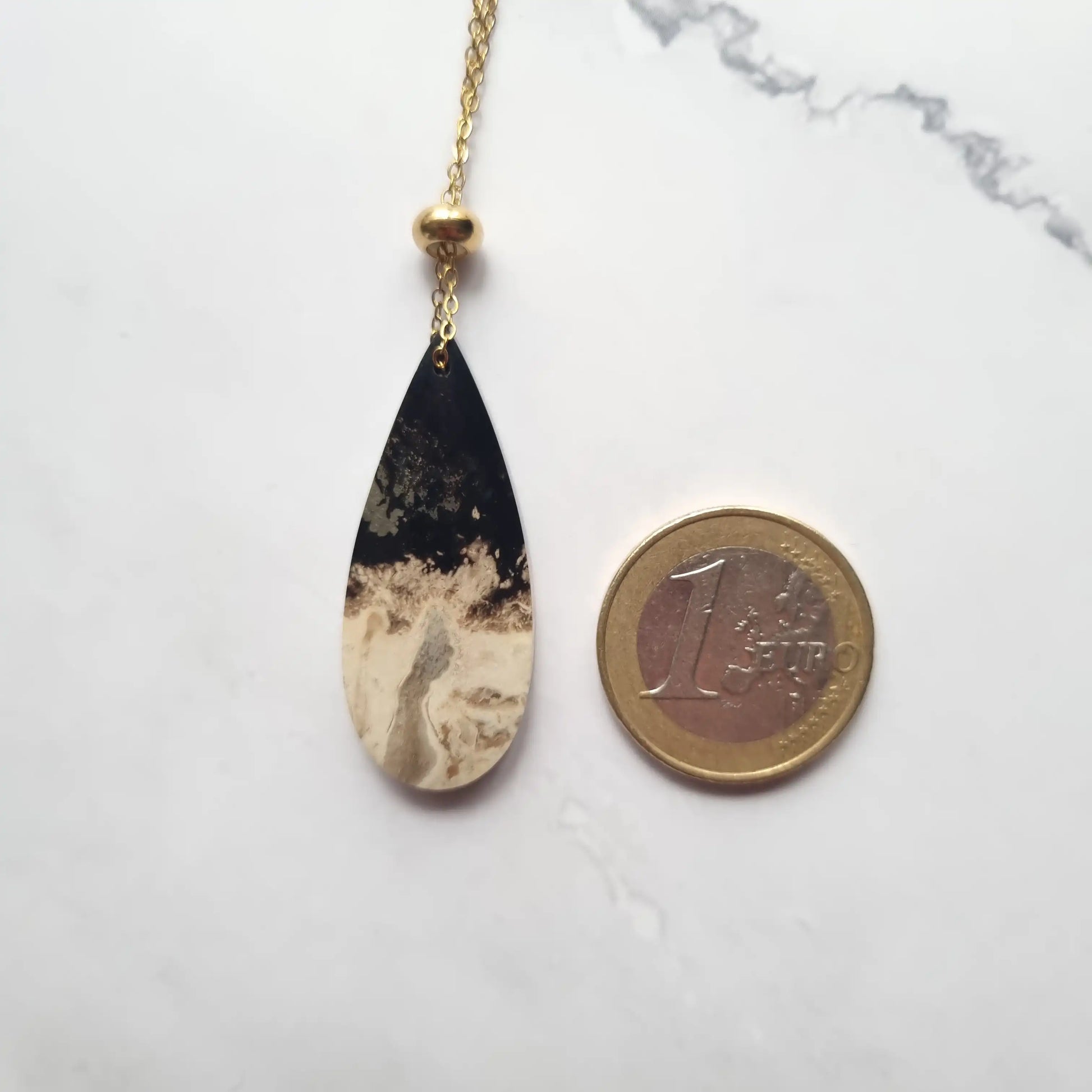 taille pendentif palmier fossil beige goutte MystikBox