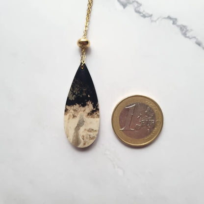 taille pendentif palmier fossil beige goutte MystikBox